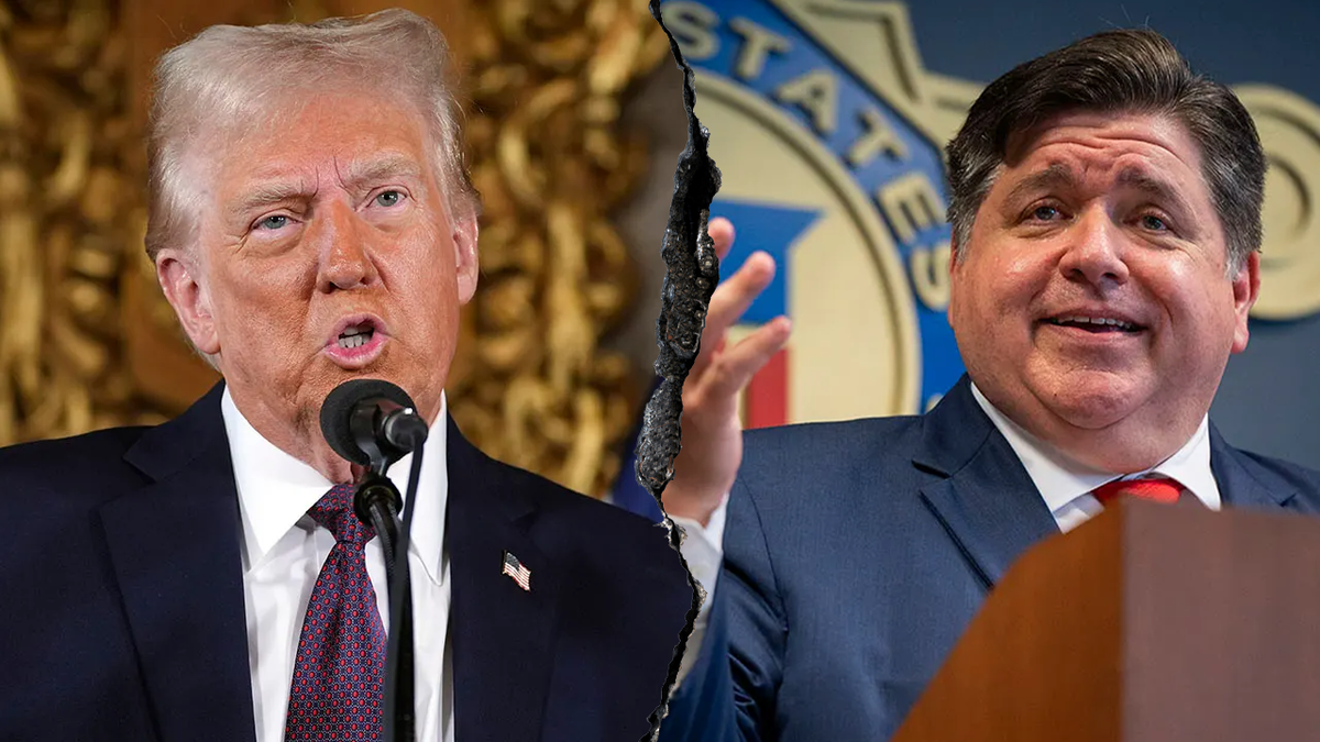 Illinois Gov. JB Pritzker and Donald Trump split