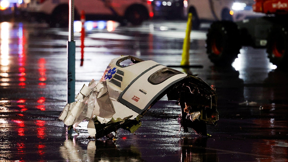 Debris from an aircraft that crashed in Philadelphia is seen on the ground