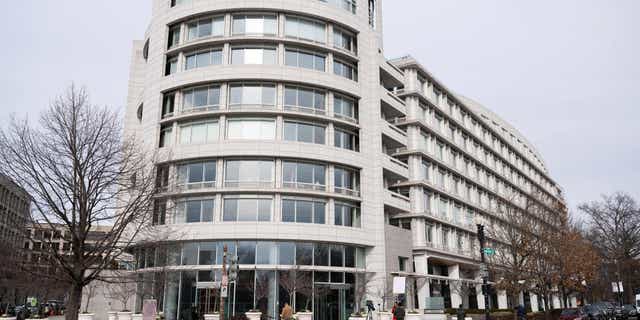 An office building housing the Penn Biden Center, a think tank affiliated with the University of Pennsylvania, is seen in Washington, DC.