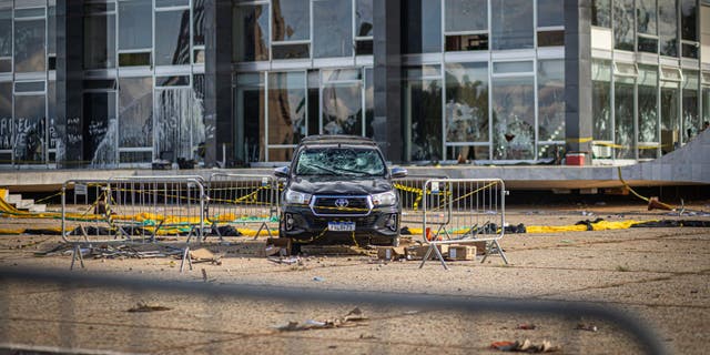 Damage outside the Supreme Federal Court building following attacks on government buildings by supporters of former Brazilian President Jair Bolsonaro in Brasilia, Brazil, on Monday, Jan. 9, 2023. (Arthur Menescal/Bloomberg via Getty Images)