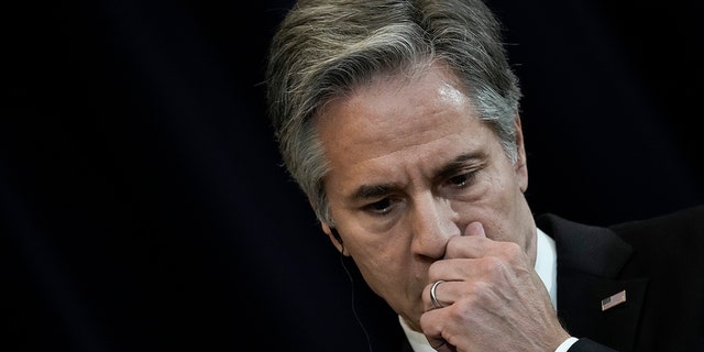 Secretary of State Antony Blinken pauses while speaking during a news conference at the State Department on July 29, 2022, in Washington, D.C.