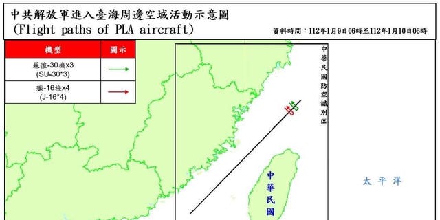 Taiwan's Ministry of National Defense tweeted that 11 Chinese aircraft and three naval vessels were detected in the Taiwan Strait, with seven aircraft crossing over an  unofficial buffer zone between the two countries.