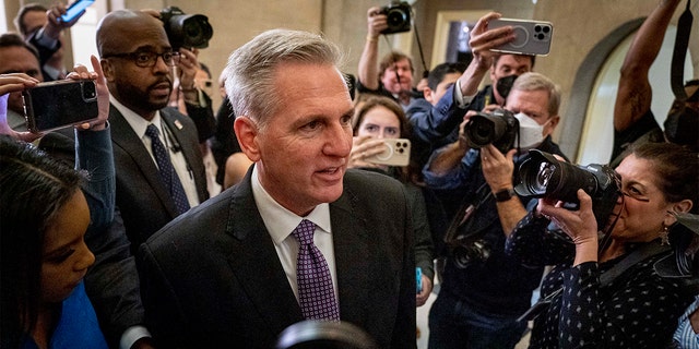 Rep. Kevin McCarthy, R-Calif., arrives at the Capitol as the House meets for a second day to elect a speaker and convene the 118th Congress on Capitol Hill in Washington, Wednesday, Jan. 4, 2023.