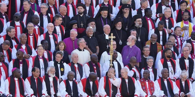 Archbishop of Canterbury Justin Welby (front, fourth from right) with bishops from around the world at University of Kent in Canterbury during the 15th Lambeth Conference on July 29, 2022.