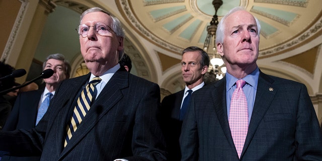 Sen. Mitch McConnell, R-Ky., left, and Sen. John Cornyn, R-Texas.