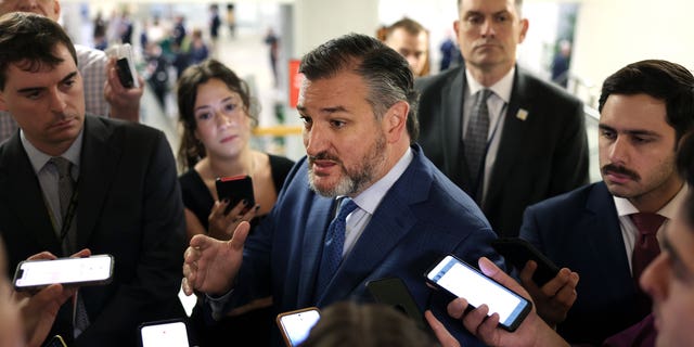 U.S. Sen. Ted Cruz (R-TX) speaks to reporters on his way to the Senate weekly policy luncheons, at the U.S. Capitol on December 06, 2022 in Washington, DC. 