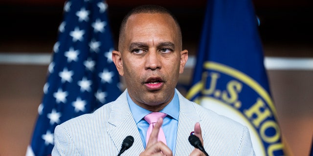 Rep. Hakeem Jeffries, D-N.Y., conducts a news conference in the Capitol Visitor Center on July 13, 2022.