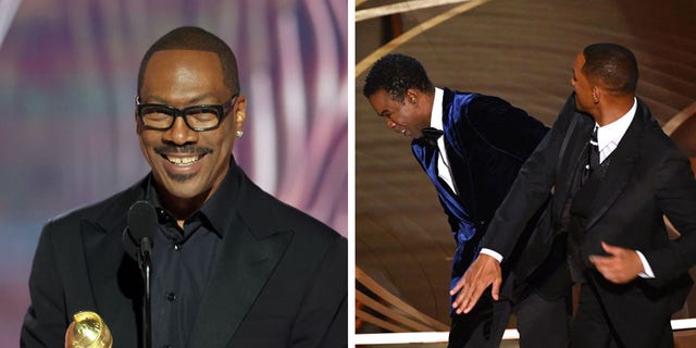 Eddie Murphy joked about the infamous Oscars slap incident at the Golden Globe Awards on Tuesday night.