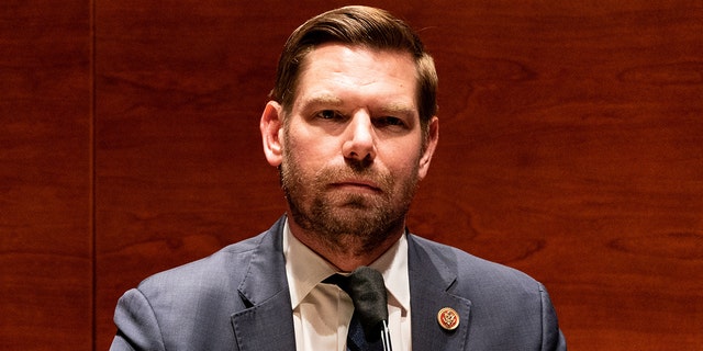 Rep. Eric Swalwell, D-Calif., listens during a hearing of the U.S. House Judiciary Committee about political influence on law enforcement activity.