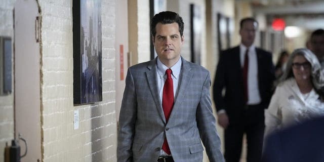 Rep. Matt Gaetz (R-FL) walks to a closed-door GOP caucus meeting at the U.S. Capitol January 10, 2023, in Washington, D.C.