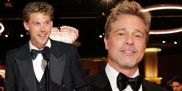 Austin Butler, left, thanked his heroes while accepting his first Golden Globe award.