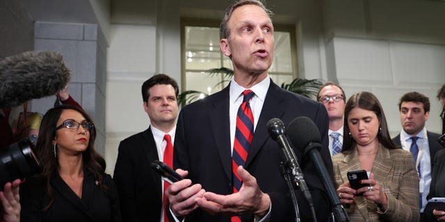 Rep. Scott Perry, R-Pa., speaks to reporters following a meeting with House Republicans at the U.S. Capitol Building on Jan. 3, 2023, in Washington, D.C.