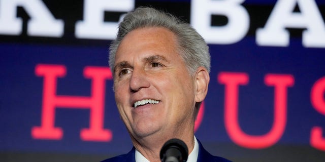 House Minority Leader Kevin McCarthy speaks at an event in Washington on Nov. 9, 2022. 