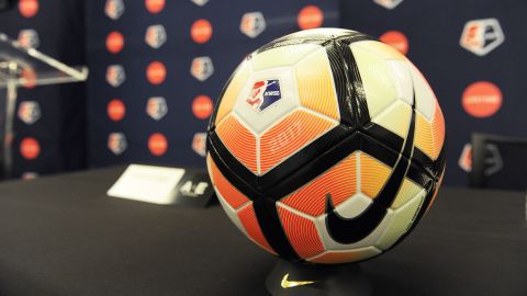 A soccer ball is pictured during the Lifetime National Women's Soccer League on February 2, 2017, in New York City.