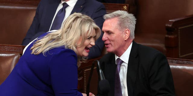 U.S. Rep.-elect Kat Cammack (R-FL) speaks alongside Rep.-elect Steve Scalise (R-LA) in the House Chamber during the second day of elections for Speaker of the House at the U.S. Capitol Building on January 4, 2023 in Washington, DC.