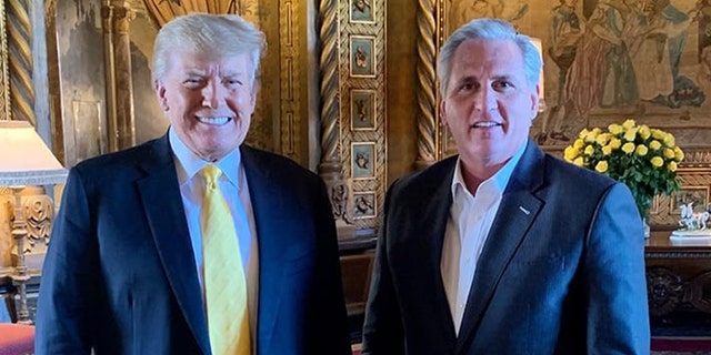 Former President Trump and House Minority Leader Kevin McCarthy, R-Calif., meet at Mar-a-lago in January 2021. 