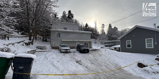 Front view of the house where four Idaho students were killed in November 2022. It is just steps away from the University of Idaho campus.