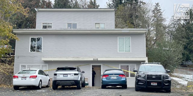 Police search a home in Moscow, Idaho on Monday, Nov. 14, where four University of Idaho students were killed a day earlier in an apparent quadruple homicide. The victims are Ethan Chapin, 20, of Conway, Washington; Madison Mogen, 21, of Coeur d'Alene, Idaho; Xana Kernodle, 20, of Avondale, Idaho; and Kaylee GonCalves, 21, of Rathdrum, Idaho.