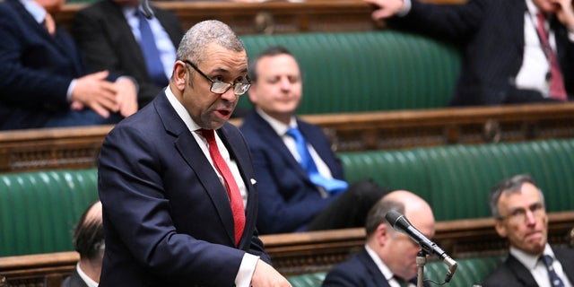 Britain's Foreign Secretary James Cleverly speaks about the execution of Alireza Akbari, at the House of Commons in London, Jan. 16, 2023.