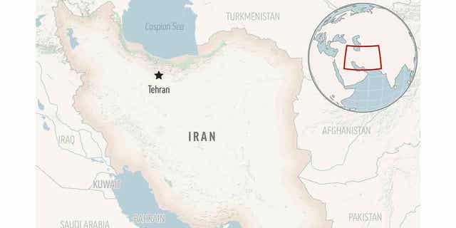 A locator map of Iran with its capital, Tehran, is shown above. A Belgium aid worker in Iran was given a lengthy prison sentence and a million dollar fine after being convicted of espionage charges.