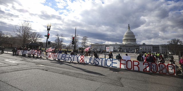 Trump supporters gather outside the U.S. Capitol building on the second anniversary of the Jan. 6 riot in Washington, D.C., on January 6, 2023. 