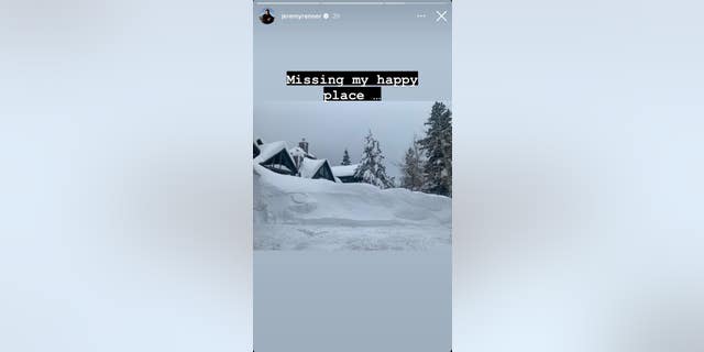 Jeremy Renner shows off his "happy place" on Instagram while he recovers from a snow-plow accident.