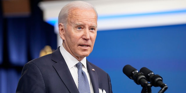 President Biden responds to questions in Eisenhower Executive Office Building on the White House campus, Thursday, Jan. 12, 2023.