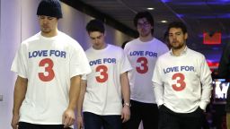 Jan 3, 2023; Washington, District of Columbia, USA; Buffalo Sabres players walk into their locker room wearing t-shirts in support of stricken Buffalo Bills safety Damar Hamlin (not pictured) prior to the Sabres game against the Washington Capitals at Capital One Arena. Mandatory Credit: Geoff Burke-USA TODAY Sports