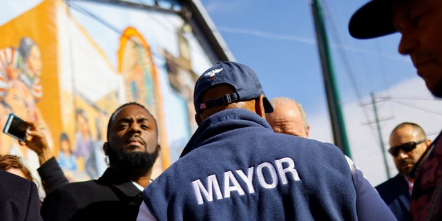 New York City Mayor Eric Adams stands outside a shelter during his visit to discuss immigration with local authorities in El Paso, Texas, U.S., January 15, 2023. 