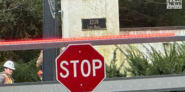 General view of the gate to the access road leading to the home of President Joe Biden in Wilmington, DE on Thursday, January 12. 2023. 