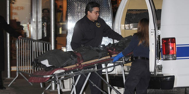 A gurney allegedly with the with body of socialite Gigi Jordan's 8-year-old son Jude Michael Mirra, is wheeled out of the Peninsula Hotel February 5, 2010 in New York City. According to reports, the boy was found dead in a room of the luxury hotel after an alleged botched murder-suicide involving the boy's mother. 