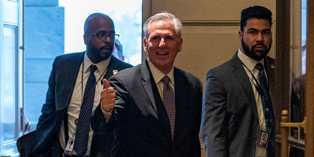 Rep. Kevin McCarthy, R-Calif., arrives at the Capitol as the House meets for a second day to elect a speaker and convene the 118th Congress on Capitol Hill in Washington, Wednesday, Jan. 4, 2023.