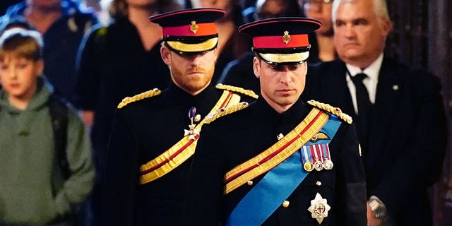 Prince Harry and Prince William at a vigil for Queen Elizabeth II. Britain's longest-reigning monarch passed away on Sept. 8 at age 96.