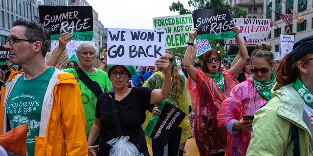 Pro-choice activists march to the White House to protest the U.S. Supreme Court decision reversing Roe v. Wade.