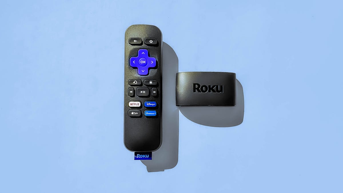 Roku Express on a blue background