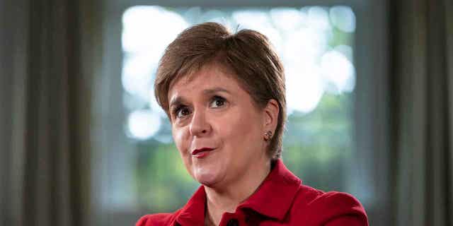 Scotland's First Minister, Nicola Sturgeon, is pictured speaking on May 17, 2022, in Washington. Scotland’s leader said on Jan. 17, 2023, that she is willing to take the British government to court after it blocked a Scottish law that makes it easier for people to change their gender on documents. 