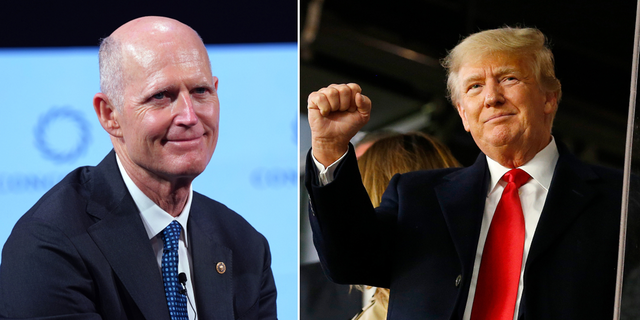 Florida Sen. Rick Scott, left, and former President Trump.