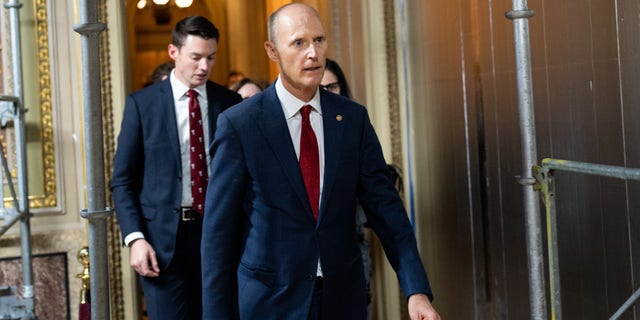 Sen. Rick Scott, R-Fla., leaves the Senate Republicans lunch in the U.S. Capitol in Washington on Tuesday, Nov. 15, 2022.