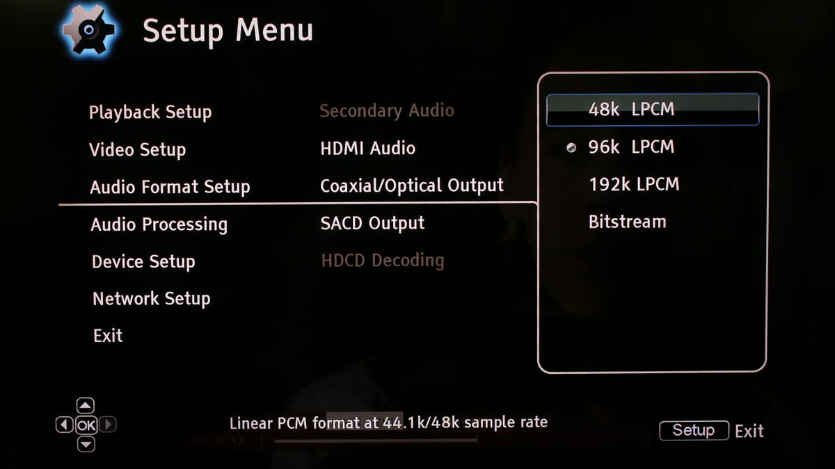 The setup menu on a TV.