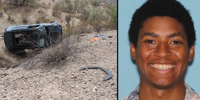 Daniel Robinson's crashed 2017 Jeep Renegade, left; Daniel Robinson in this undated photo, right