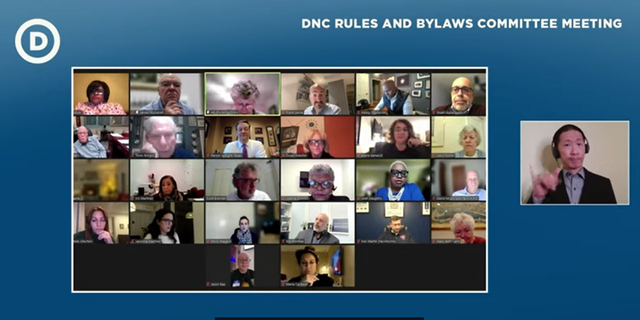 The Democratic National Committee's Rules and Bylaws Committee holds a virtual meeting, on Jan. 25, 2023. The panel voted unanimously to give Georgia and New Hampshire more time to come into compliance with the party's new nominating calendar