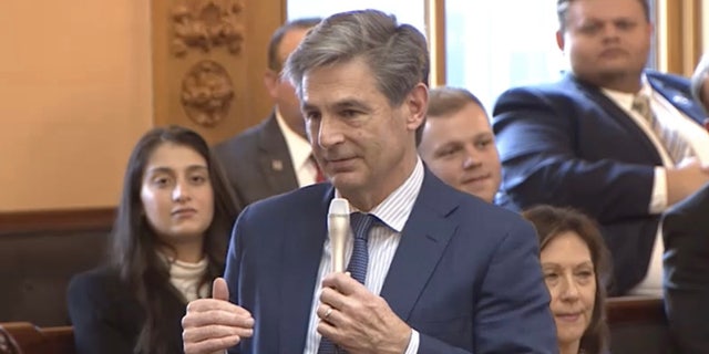 State Sen. Matt Dolan speaks at the Ohio Statehouse on Dec. 14, 2022, in Columbus.