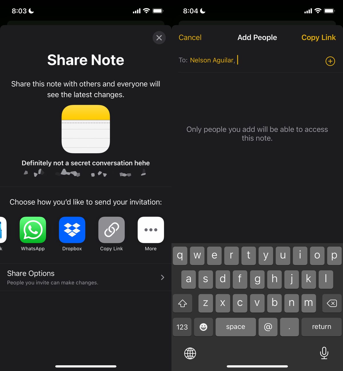 Notes app on iPhone