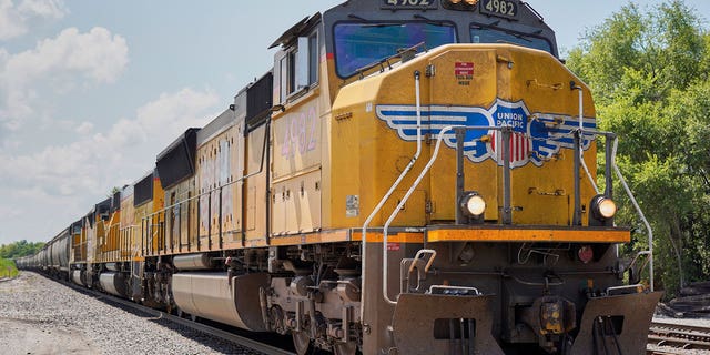 Union Pacific railroad was ordered to improve its delivery service. This is the second emergency order in the past year related to delivery problems at Foster Farms. Pictured: A Union Pacific train travels through Union, Nebraska, on July 31, 2018.  