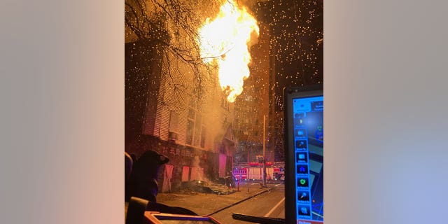 View from first engine that arrived at the scene of the fire. 