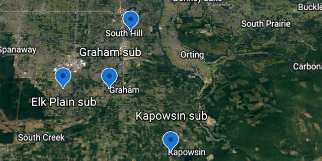 PSE provided the FBI a map showing the proximity of all four substations attacked on Dec. 25, 2022.