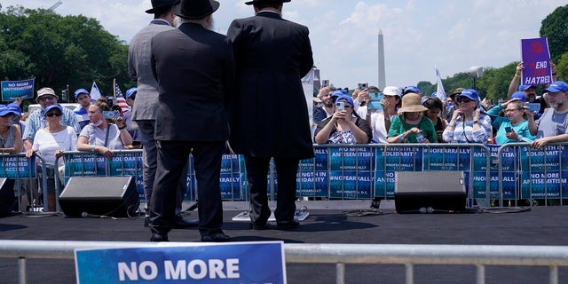 FILE - People attend the "NO FEAR: Rally in Solidarity with the Jewish People" event in Washington, Sunday, July 11, 2021, co-sponsored by the Alliance for Israel, Anti-Defamation League, American Jewish Committee, B'nai B'rith International and other organizations. A Jewish civil rights organization’s annual tally of antisemitic incidents in the U.S. reached a record high last year, with a surge that coincided with an 11-day war between Israel and the Hamas militant group, according to a report released Tuesday, April 26, 2022.