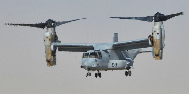 A V-22 Osprey tiltrotor aircraft