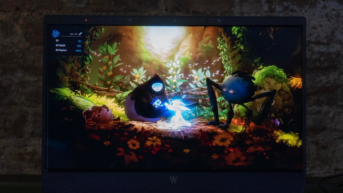 A shot of Ori and the Will of the Wisps running in TrueGame to provide a sense of depth in the foreground extending toward you and the background heading away.