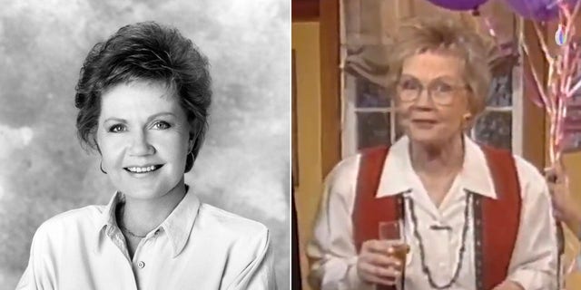 A split image of Carol Duvall on her show and of a head shot